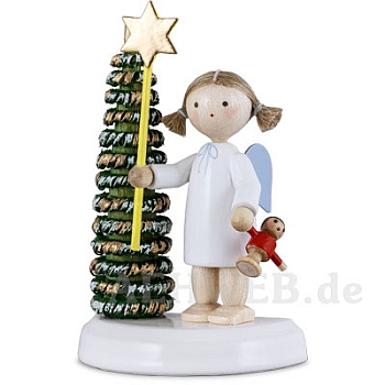 Engel am Weihnachtsbaum mit Stern und Puppe