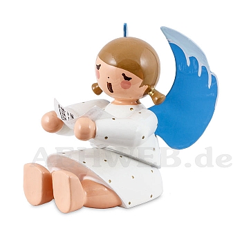 Engel sitzend mit Notenblatt weiß