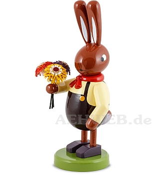 Easter bunny with bouquet of flowers and brown pants large