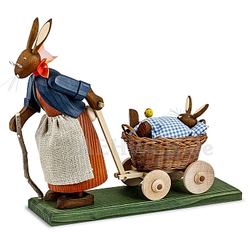 Easter Hare Grandma with baby bunny in handcart