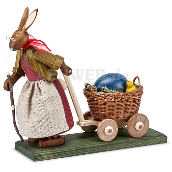 Easter Bunny Grandma with easter egg in handcart