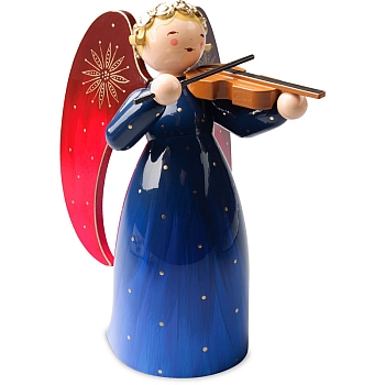 Richly Painted Angel large with Violin blue