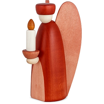 Angel red with wood candle 12 cm