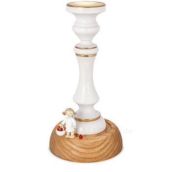 Candlestick ash wood with Angel with Basket of Apples