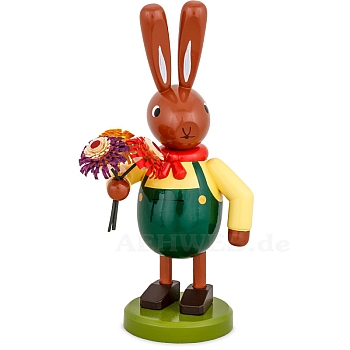 Easter bunny with bouquet of flowers and green pants large
