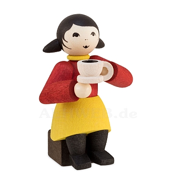 Coffee party winter child girl with coffee cup stained