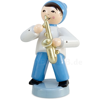 Wintermusiker mit Saxophon blau
