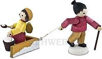 Children with snow plough stained