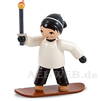Night snowboarder with torch, brown