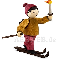 Night skier with torch, stained