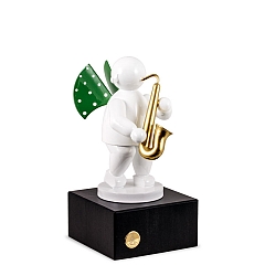 Engel mit Saxophon auf kleinem Sockel