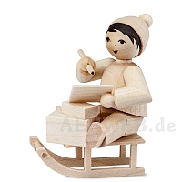 Boy on Sledge with Parcels natural wood
