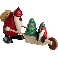 Weihnachtsmann mit Schubkarre und Kind 19 cm