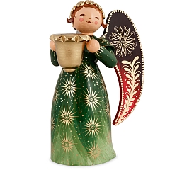 Richly painted Angel with candle holder large green