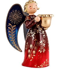 Richly painted Angel with candle holder large red