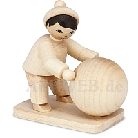 Snowman building Boy with Snowball natural wood from Ulmik