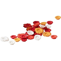Wooden Flowers sorted in white, orange and red