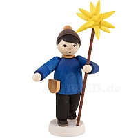 Winter child boy with star standing stained